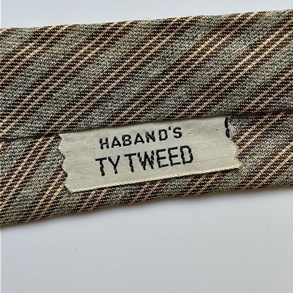 Vintage 50s/ 60s Haband’s TyTweed tan & brown diagonal stripe tie - Picture 4 of 4